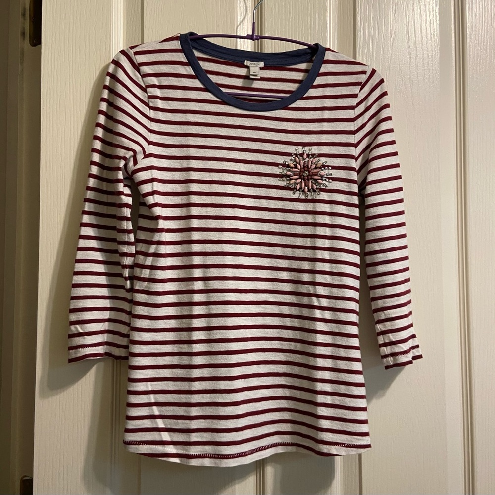 J Crew 3/4-Sleeve Tee with Jeweled Details